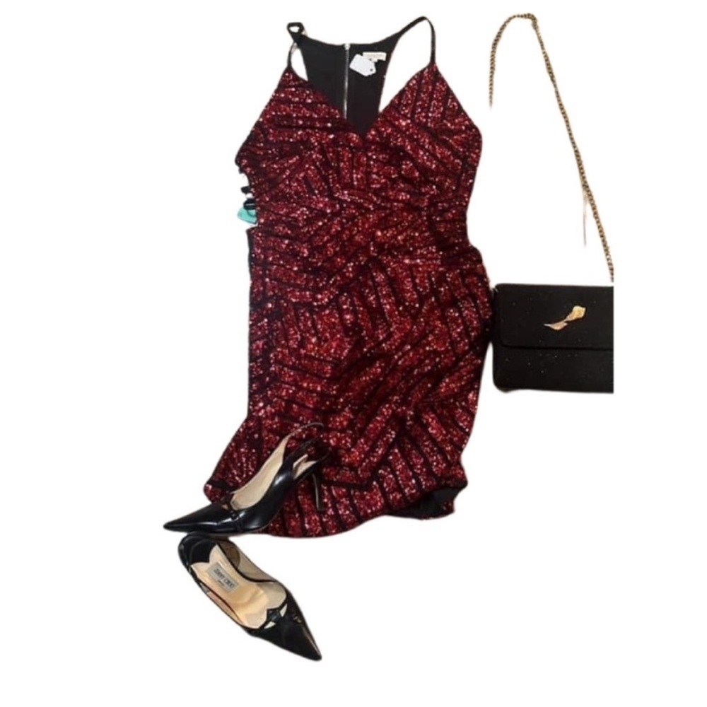 New Tea N Cup Lg Red Sequin Strappy Back Mini Dress